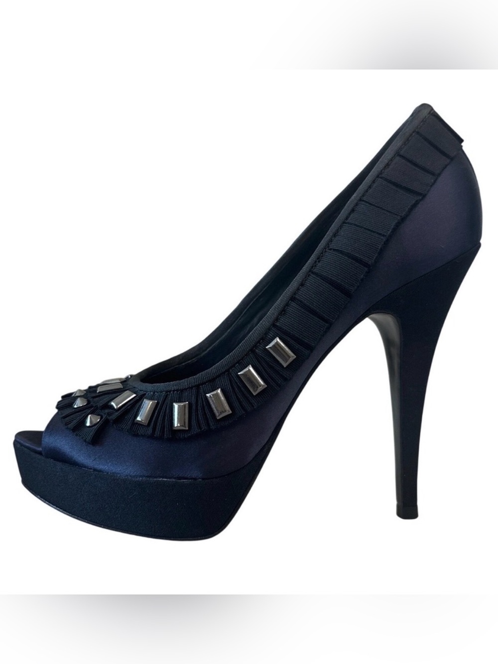 Tory Burch Erinn Satin Studded Peep Toe Platform Pumps Size 8.5